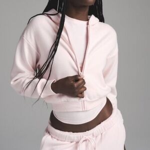 COTTON FLEECE SHRUNKEN ZIP UP HOODIE | BARELY PINK - BARELY PINK / S